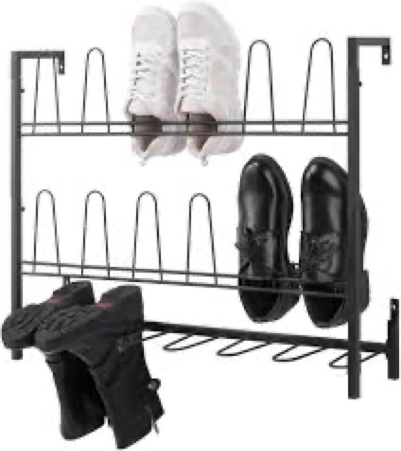mygift premium black metal hanging wall shoe rack for walk in closet, mudroom and entryway, wall mou