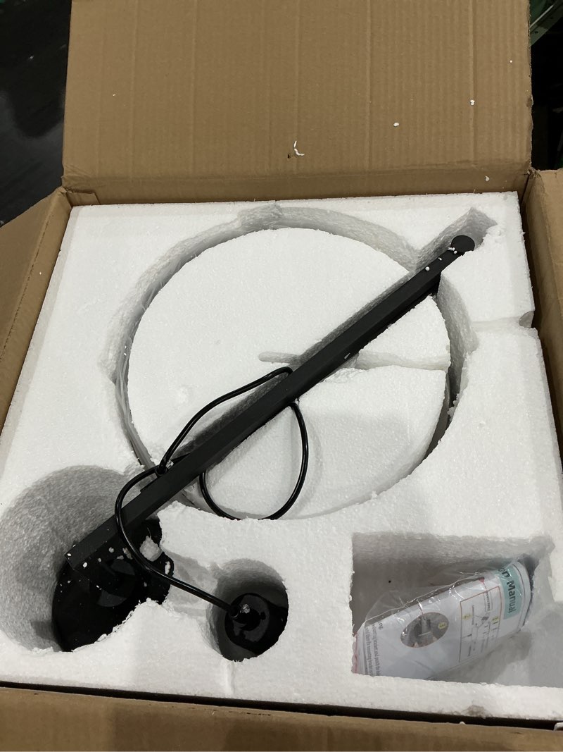 Condition photo showing As Is for industrial pendant light fixture, swing arm hanging light, adjustable dome ceiling pendant light for dining room living room in black