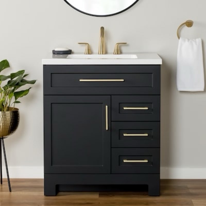 style selections cauley black single sink bathroom vanity with white cultured marble (we don’t knot size)