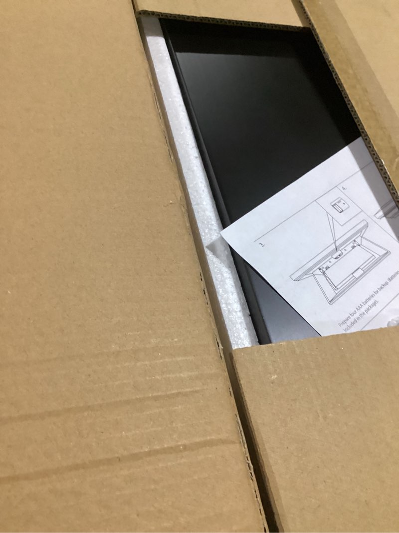 Condition photo showing As Is for concealment gun shelf with hidden trap door with rfid lock, black floating shelf for living room