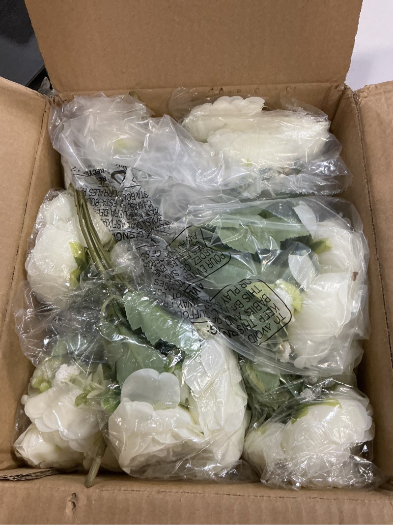 Condition photo showing Good Condition for 12 bundles peonies artificial white flowers bouquet, lifelike silk fake peonies with stems for home table centerpieces, wedding, party & diy bridal floral arrangements (white)