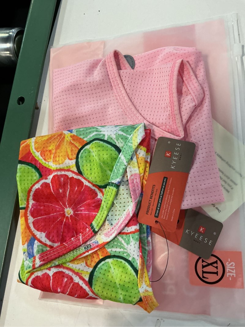 Condition photo showing New/Like New for kyeese 2pack dog shirt, lightweight sun protection dog t shirts for small medium dogs girl, breathable mesh tank top sleeveless pet reflective vest, soft summer dogs clothes, lemon+pink, xl x-large (18-24lbs) 4# 2pack (lemon+pink)