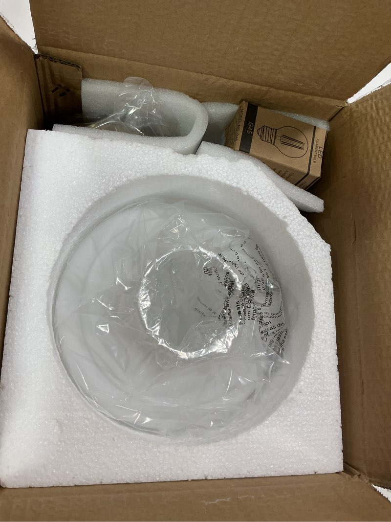 Condition photo showing Good Condition for 8" Gold Schoolhouse Light Fixture Milk Glass Pendant Light Schoolhouse Pendant Light Milk Glass Light Fixture Mid Century Modern Ceiling Light for Bedroom Bathroom Kitchen Island (Bulb Incl.) Gold pendant light 8 inch