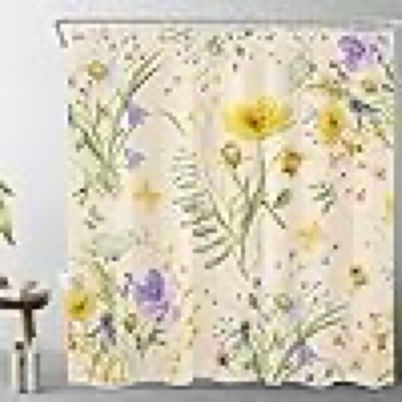 (Similar)EOBTAIN Yellow Butterfly and Floral Shower Curtain for Bathroom Purple Wildflower and Daisy with Green Leaf Farbic Shower Curtain with 12 Hooks Rustic Plant Bathroom Curtains