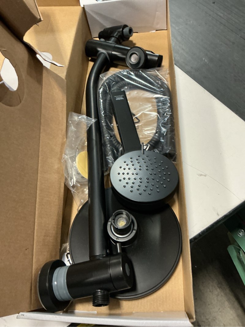 Condition photo showing As Is for better homes & gardens deluxe shower combo with magnetic slide bar kit in matte black