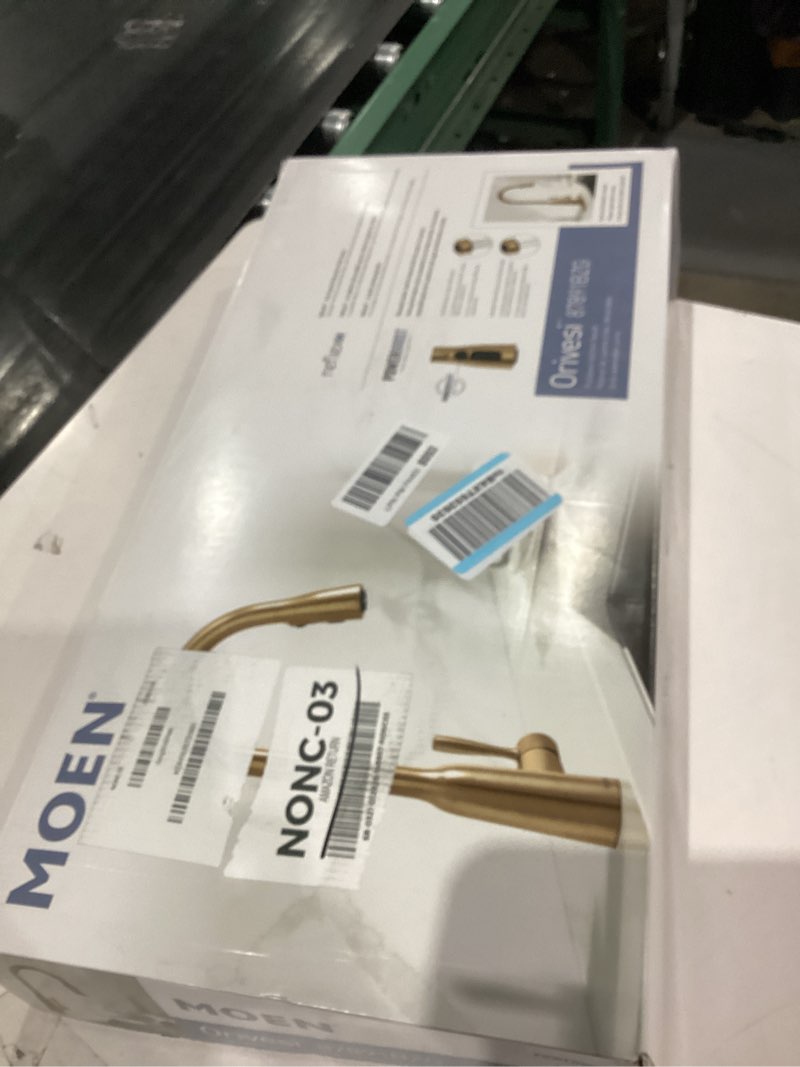 Condition photo showing As Is for Moen Orivesi Bronzed Gold One-Handle High Arc Pulldown Kitchen Faucet with Power Boost, 87891BZG