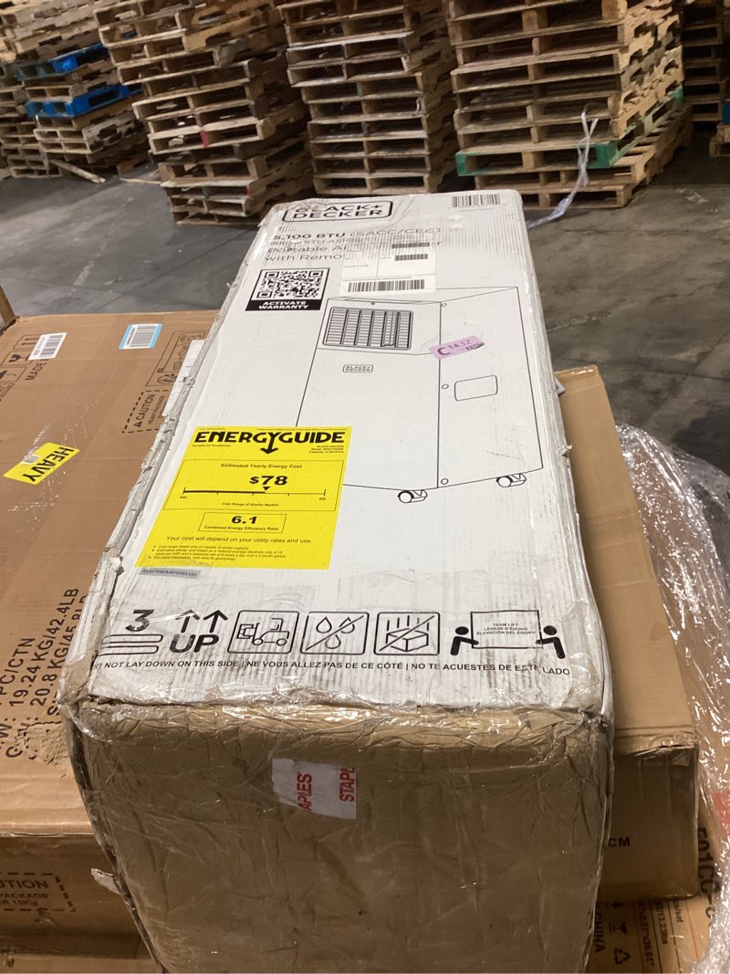 Condition photo showing Good Condition for black+decker portable air conditioner, 8,500 btu for rooms up to 350 sq. ft., portable ac with full function remote control & window kit, bpact05sm, white