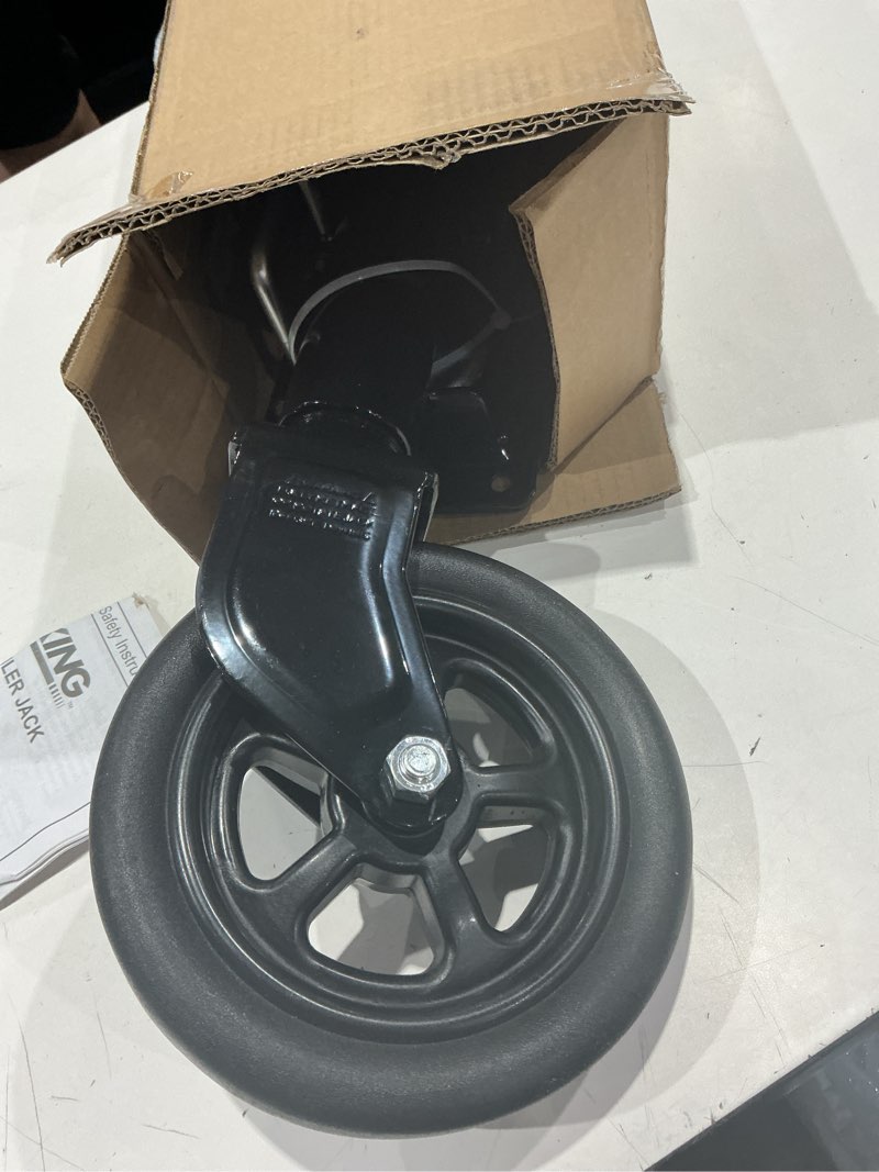 Condition photo showing Good Condition for 8" spoke wheel trailer jack, 10" vertical movement, 1500 lbs, for rv, boat, trailer and more, black