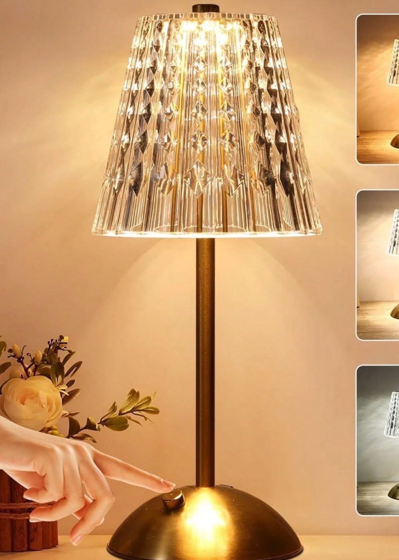 Cordless Lamp,Dimmable Crystal Table Lamp 3 Colors LED Gold Lamp,Touch Lamp Diamond Crystal Lamp, Rechargeable Small Lamp, Wireless Lamp Vintage Lamp For Bedroom Living Room Bathroom Hotel Bar