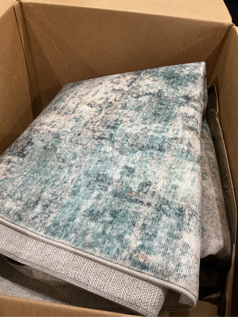 Condition photo showing As Is for lepeii 6x9 area rugs, washable modern abstract area rugs for living room, indoor neutral area rug for bedroom, dining room, low pile non-slip non shedding rugs-green