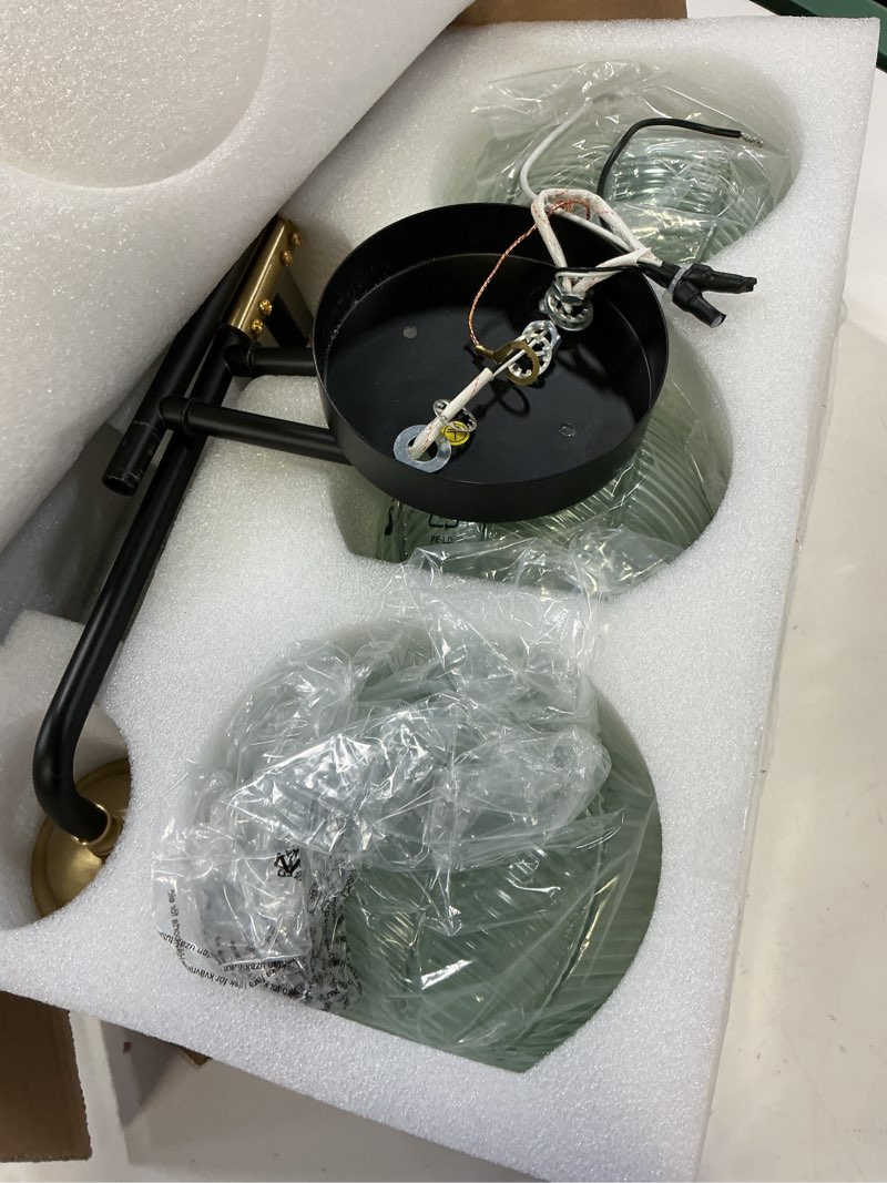Condition photo showing Good Condition for mokatng bathroom light fixtures, 3-light green vanity lights with unique leaf texture glass shade, modern matte black and gold bathroom wall lamp for mirror hallway cabinet living room green glass 3-light