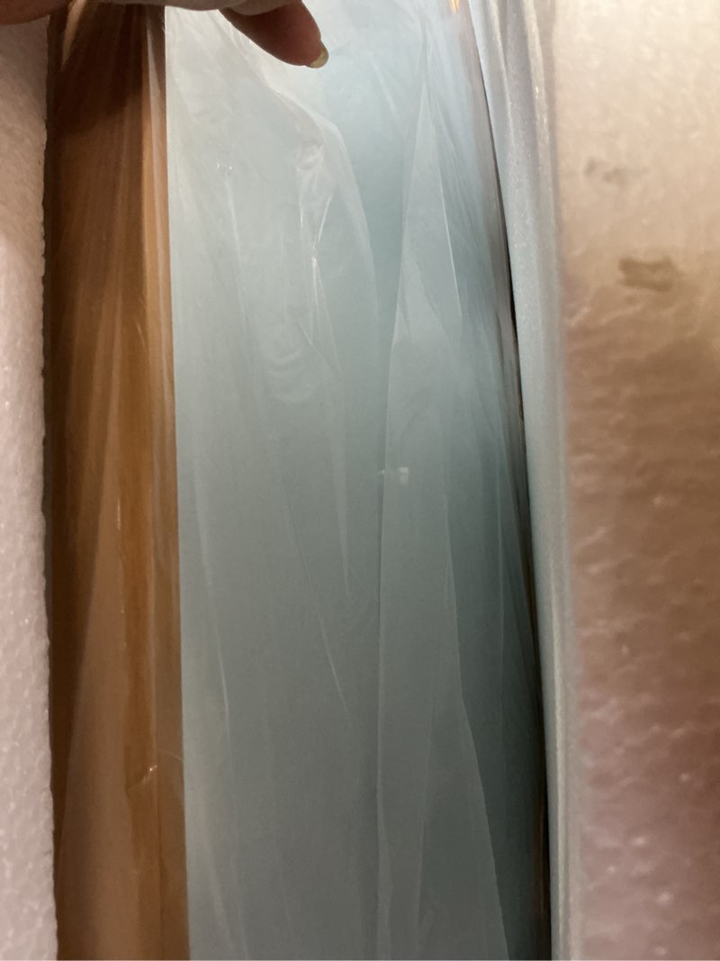 Condition photo showing New/Like New for Fahomiss Scalloped Mirror for Bathroom - 20"x36" Gold Bathroom Mirror with Aviation Aluminum Alloy Frame & Shatter-Proof Glass for Living Room Bedroom Entryway, Brushed Gold Frame(x1) 36"L x 20"W Brushed Gold(yellow)