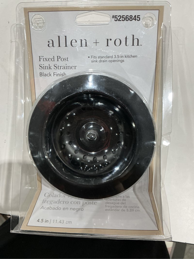 Condition photo showing As Is for allen + roth 3.5-in black stainless steel rust resistant strainer with lock mount included