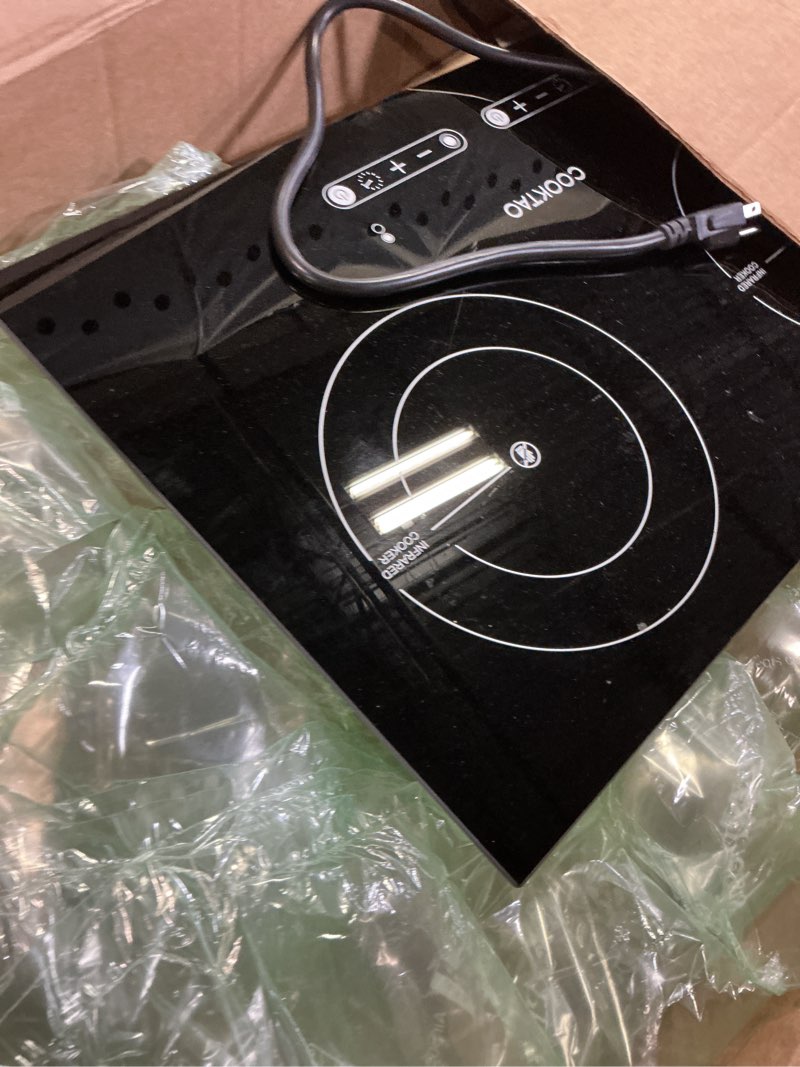 Condition photo showing As Is for Dual Coil Design of 2 Burner Cooker, 1800W Electric Ceramic Hot Plate for Cooking, Infrared Double Burner Portable Countertop or 24inch Built-in Cooktop Radiant Stove Top, Compatible with All Cookware
