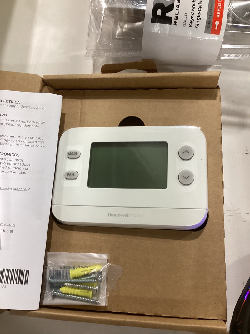 Condition photo showing Good Condition for New! Honeywell Home Non-Programmable Thermostat, Single-Stage, 1 Heat/1 Cool Compatibility, X1N, White