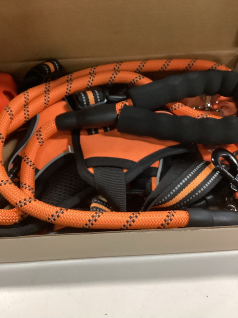 Condition photo showing Good Condition for lobeve no pull dog harness, collar & leash set | includes dog seat belt, collapsible bowls & poop bag dispenser. ideal for training, walking, hiking. fits small to large dogs(black-l) large black