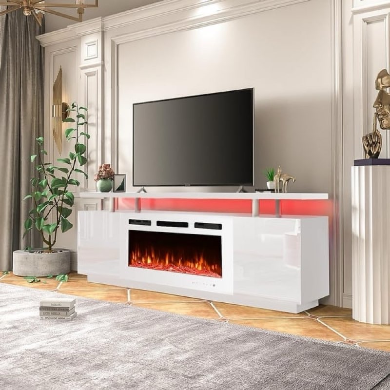 (Incomplete Item, Only Box 2 of 2) 36'' Electric Fireplace TV Stand, Entertainment Center & TV Console for TVs up to 80'', Modern Fireplace Heater for Living Room - White