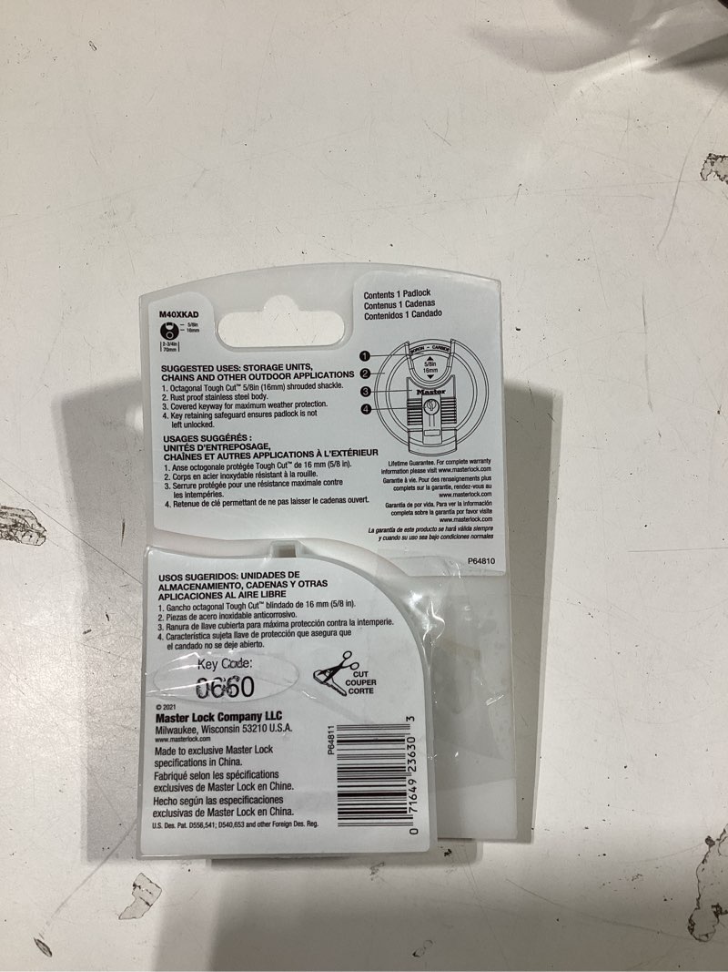 Condition photo showing Good Condition for Master Lock 1-1/2  H x 1  W x 2-3/4  L Steel Ball Bearing Locking Shrouded Shackle Padlock/ missing key