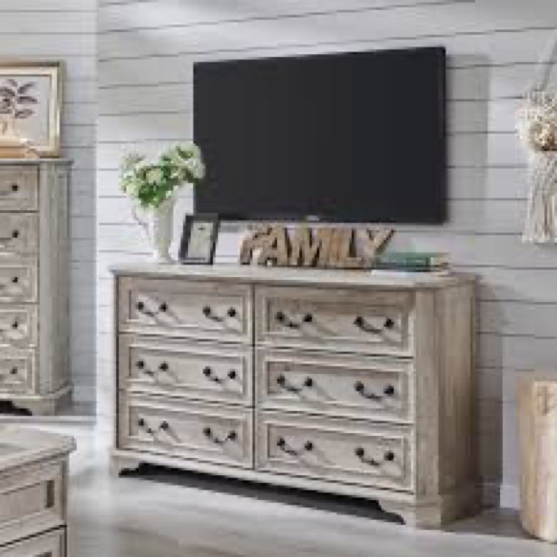 Farmhouse 6-drawer Wooden Chest Of Drawers, Solid Wood Dresser, Storage Cabinet For Bedroom
