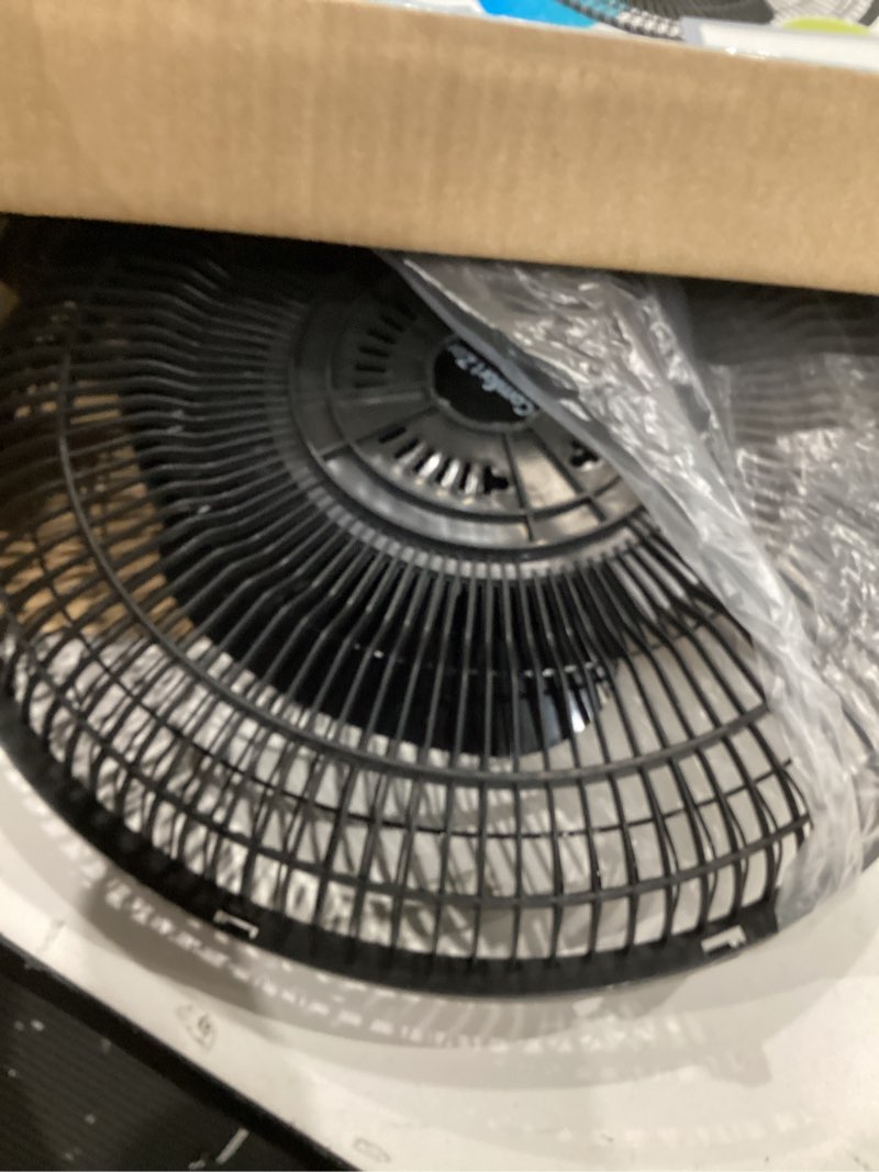Condition photo showing Good Condition for comfort zone oscillating table fan with adjustable tilt, convenient push button controls, quiet, 12 inch, 3 speed, desk fan, airflow 7.25 ft/sec, ideal for home, bedroom, dorm & office, cz121bk black