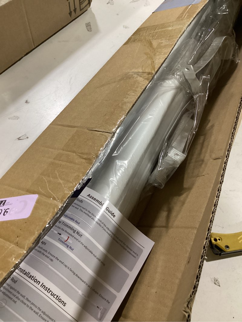 Condition photo showing Good Condition for fadoty tension curtain rods no drilling, extra long tension rod 41-139 inch, heavy duty shower curtain rod for outdoor patio bathroom windows room divider, adjustable, anti-slip, no rust, white white 41-139inch