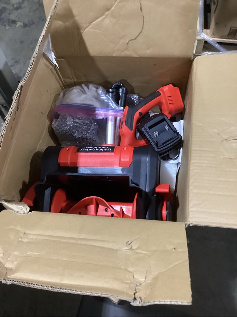 Condition photo showing New/Like New for Cordless Snow Shovel Clear with 4.0Ah 2 Battery & Charger, Width12 Depth 6", 20V Electric Snow Blower, 15 FT Throw Distance Adjustable Handle Brushless Motor for Driveway Deck Sidewalk Snow Removal