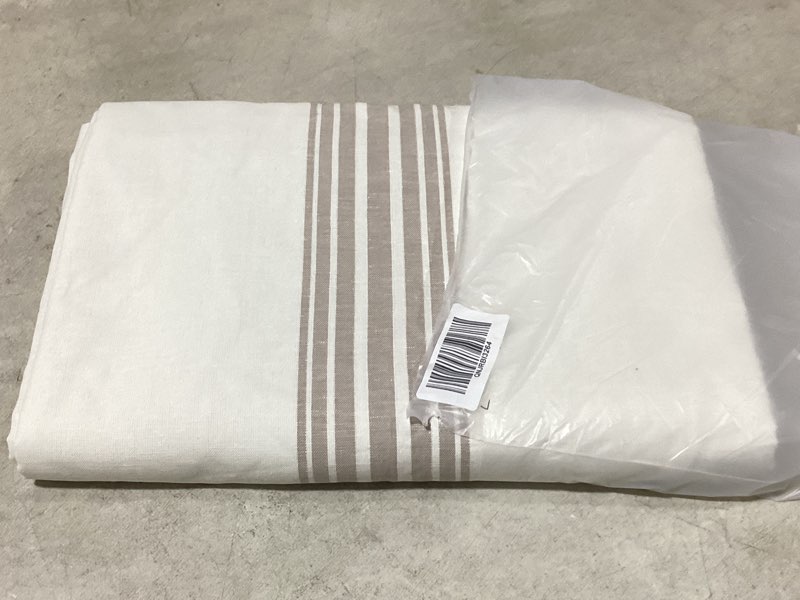 Condition photo showing Good Condition for coastal stripe linen cotton room darkening curtain, 48x96, ivory/natural