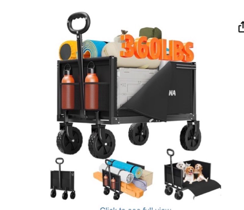 yacona 3 in 1 wagons carts foldable, 360lbs lightweight wagon with all terrain wheels, collapsible wagon cart for grocery, camping, beach, garden & sports