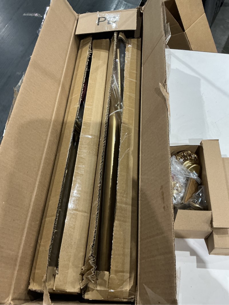 Condition photo showing Good Condition for 1 inch modern gold double curtain rod set - tension rods for windows 28 to 48 inchs with holdbacks and clear finials -bhsrods home double window rods for living room & bedroom gold 28“-48”