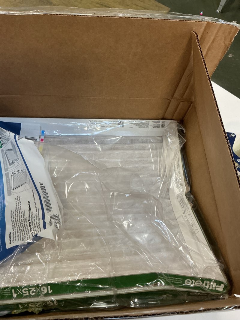 Condition photo showing As Is for Filtrete 16x25x1 AC Furnace Air Filter, MERV 8, MPR 700, Tough on Pollen, Easy on Airflow, 3-Month Pleated 1-Inch Electrostatic Air Cleaning Filter, 4-Pack (Actual Size 15.69 x 24.69 x 1.56 in)