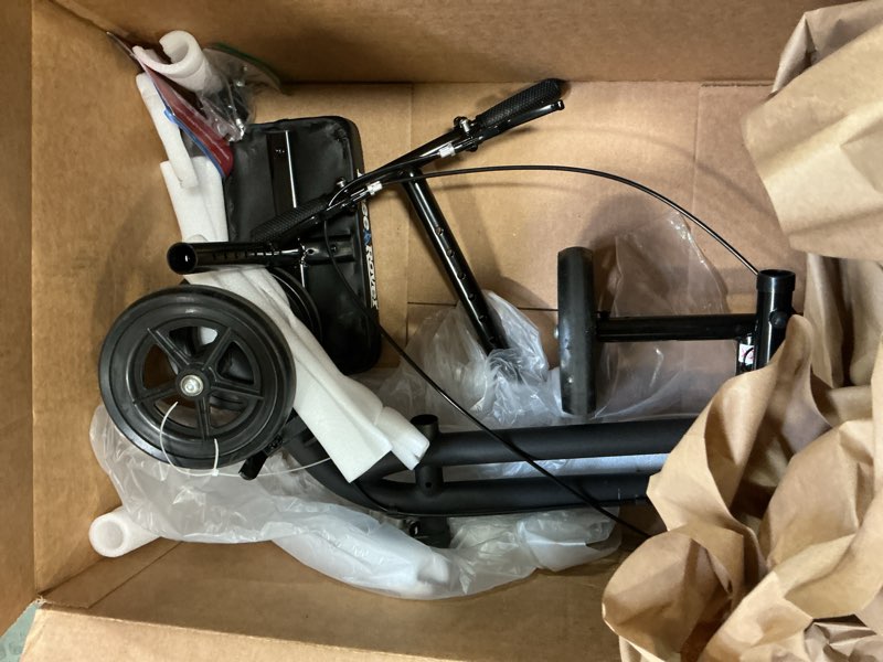 Condition photo showing As Is for KneeRover Economy Steerable Knee Scooter – Foldable Mobility Aid & Knee Walker with Adjustable Handlebar and Comfortable Knee Pad for Adults (Black) Matte Black