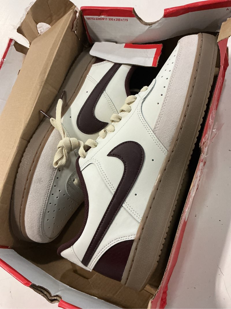 Condition photo showing New/Like New for nike men's court vision low shoes 10.5 sail/burgundy crush/light khaki