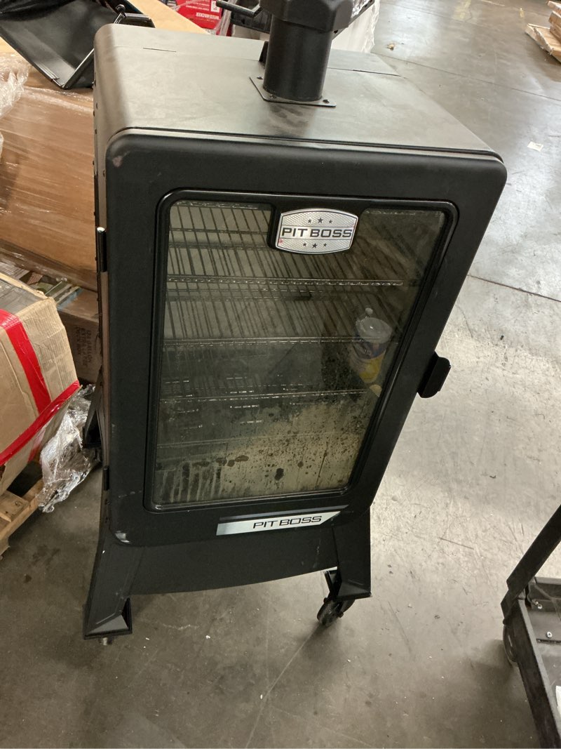 Condition photo showing As Is for pit boss dx series vertical 4 series 1300-sq. in black pellet smoker