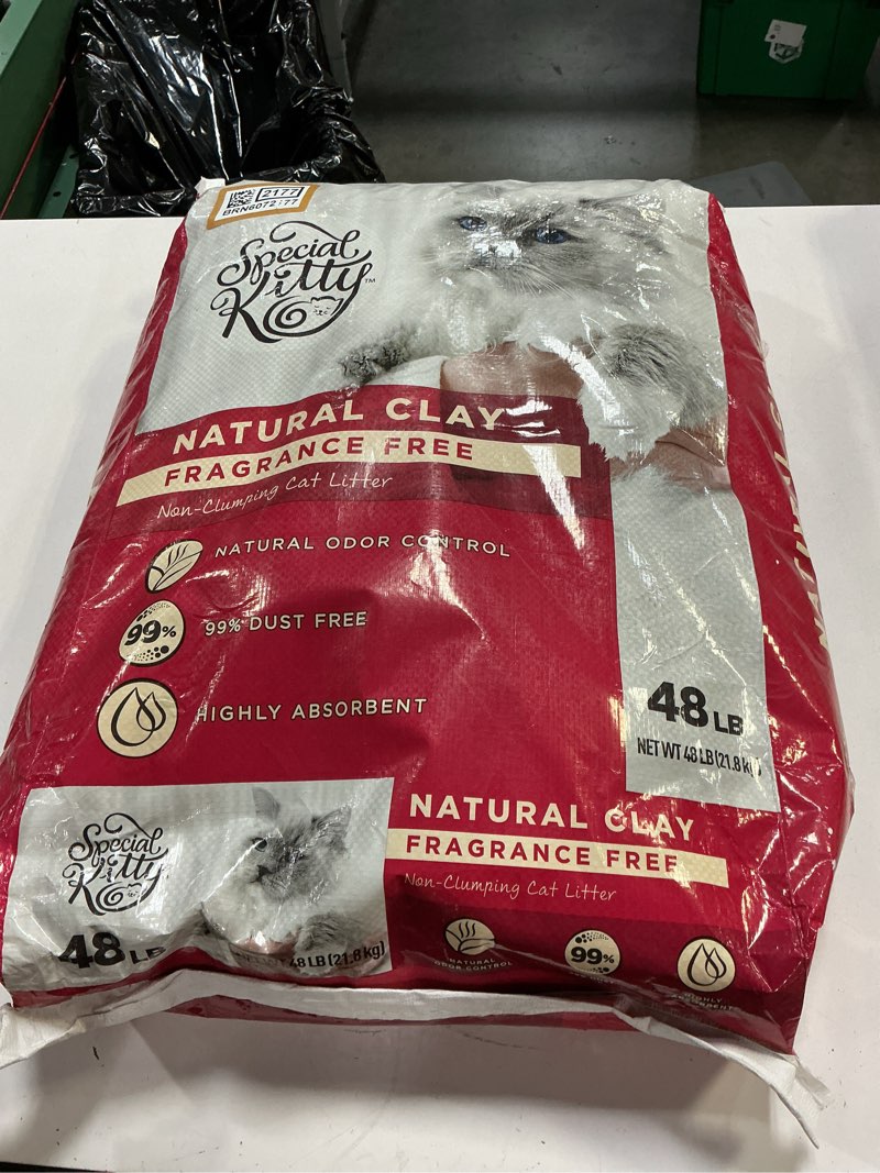 Condition photo showing New/Like New for (similar to stock photo, 48lb bag)special~kitty non-clumping unscented clay cat litter, 48 lb bag, natural odor control, 99% dust-free, highly absorbent, fragrance free, non-scoopable, multi-cat use, pellet form, easy maintenance