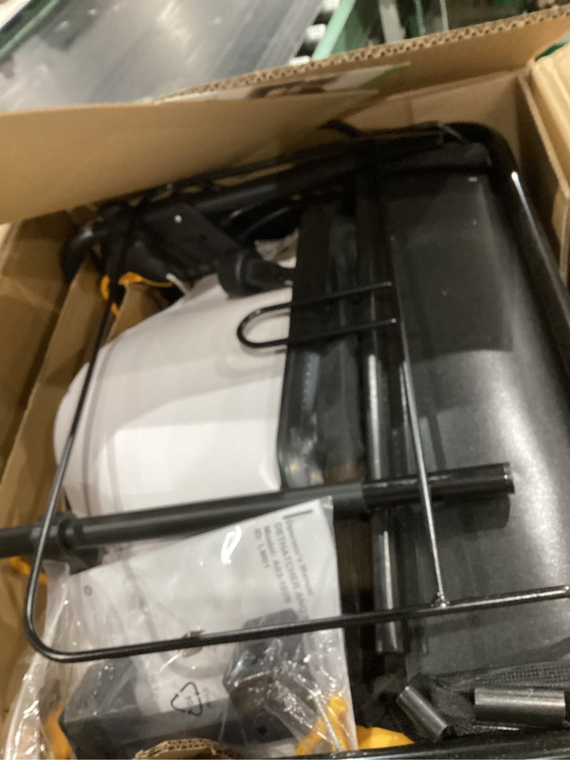 Condition photo showing As Is for 16-inch 15.5 amp 2-in-1 electric dethatcher and scarifier with 14.5-gallon collection bag, lawn dethatcher with 5-position depth adjustment, blade replacement without tool