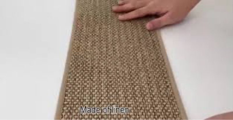 8 x 30 inch linen stair treads for wooden steps indoor,7 pcs upgraded rubber backing non slip stair carpets for wood, great for machine washable stair runners for boy, girl, elders pets(brown)