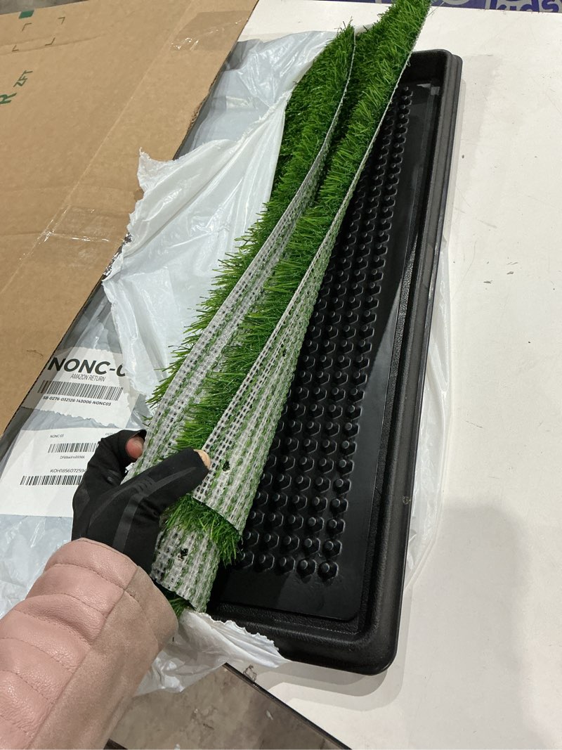 Condition photo showing Good Condition for artificial grass, professional dog grass mat, potty training rug and replacement turf outdoor rug patio lawn decoration, easy to clean with drainage