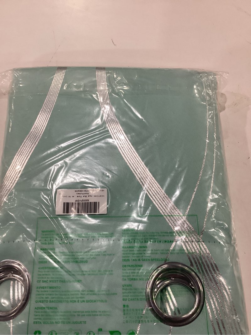 Condition photo showing New/Like New for NICETOWN Blackout Curtain Panels 84 inches, Aqua Blue, 2 Pieces, 52 inches Wide, Light Reducing Thermal Insulated Solid Grommet Blackout Curtains/Panels/Drapes for Living Room/Nursery/Kids Room Auqa Blue Wave Line 52"W x 84"L (Pack of 2)