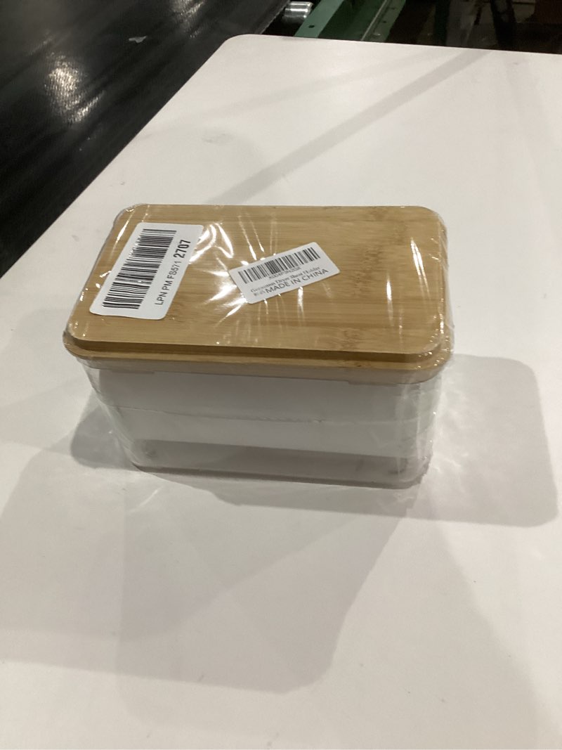 Condition photo showing New/Like New for Dryer Sheet Holder - Clear Dryer Sheets Container with Bamboo Lid, 16 Labels and Scoops for Laundry Room Organization and Storage Dryer Sheet, Balls, Clothespins, Pods