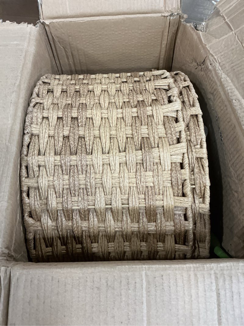 Condition photo showing As Is for cat litter box hidden planter enclosure, handwoven pe rattan cat bed cave house, wicker cats toilet furniture for indoor corner living room bedroom balcony