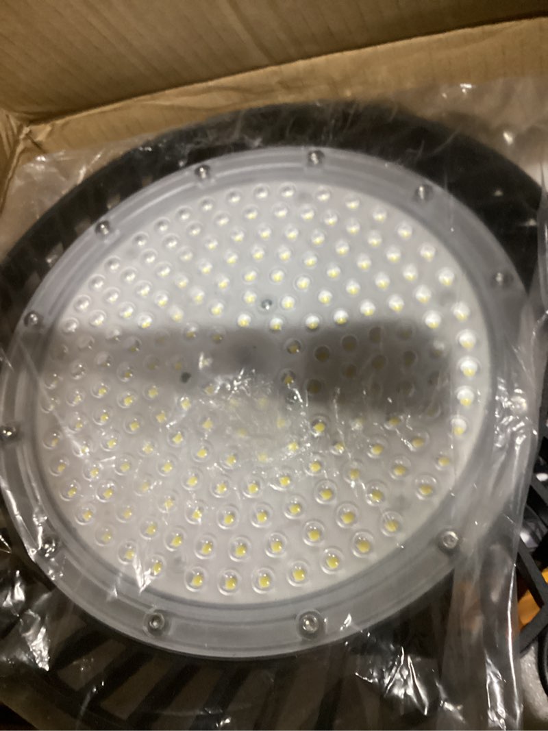 Condition photo showing As Is for LED High Bay Light,200W 22000LM 6500K,UFO Lights Commercial Bay Lighting with US Plug,UFO High Bay Shop Lights for Warehouse Workshop Factory Gym Garage Barn(1 Pack)