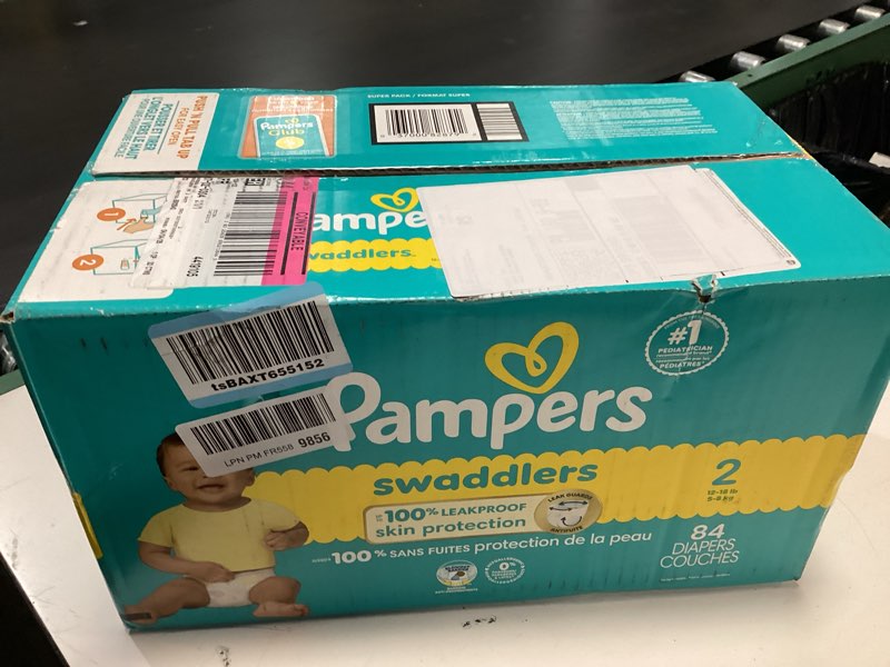Condition photo showing New/Like New for pampers swaddlers diapers, size 2 (10-22 lbs), 84 count, absorbent, keeps baby dry and comfortable, skin safe disposable baby diaper (packaging may vary) size 2 84