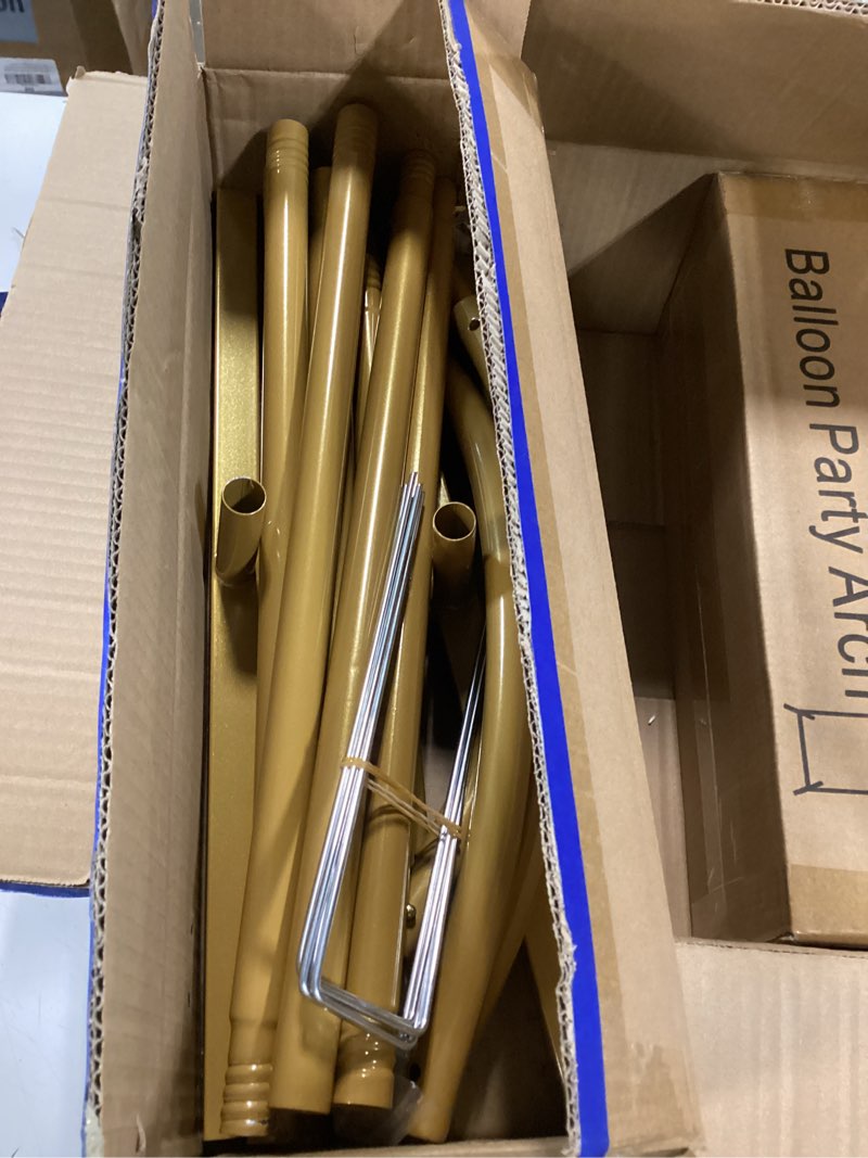 Condition photo showing As Is for Hemmotop Metal Arch Backdrop Stand Set of 3, 6FT, 5FT, 4FT Party Arch Stands for Wedding, Birthday, Baby Shower, Bridal Shower - Balloon Arched Frame for Garden Decor, Gold Floral Arches, 3 Pieces 6x2.6 ft (HxW), 5x2.1 ft (HxW), 4x1.65 ft (HxW)