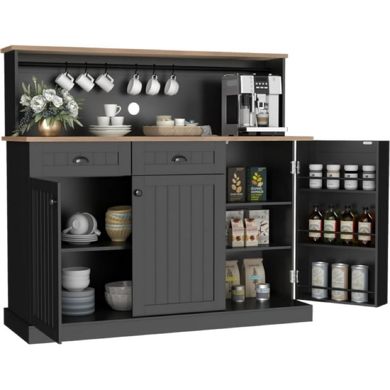 Sideboard Buffet Cabinet with 2 Drawers, Farmhouse Kitchen Pantry Cabinet with Adjustable Shelves 