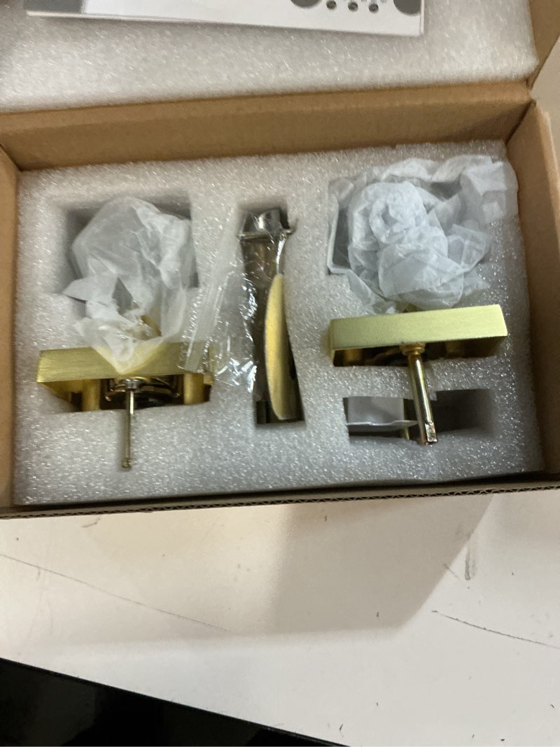 Condition photo showing Good Condition for Square Glass Crystal Door Knobs Interior, Bedroom and Bathroom Privacy Satin Brass Gold Door Knobs with Lock, Diamond Shape Keyless