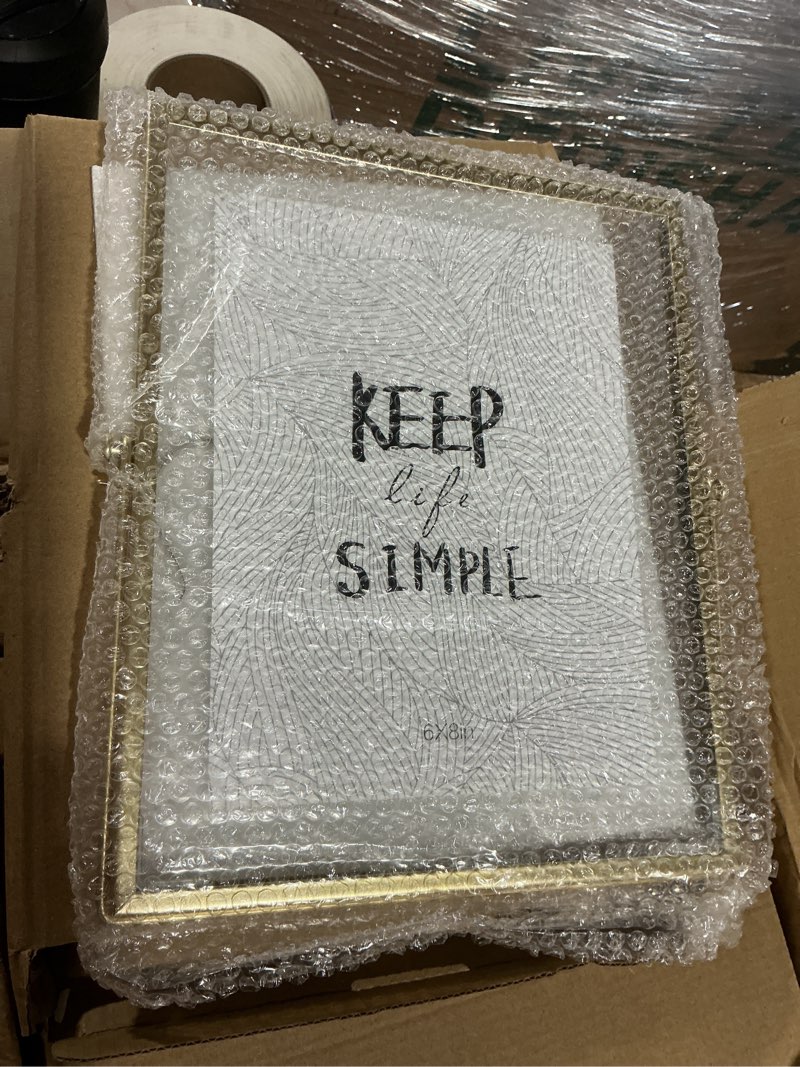 Condition photo showing Good Condition for Hoteam 12 Pack 6 x 8 Inch Floating Frame Glass Photo Frame Collection Vintage Metal Minimal Ornate Easel for Pictures Photos Desk Tabletop Display (Gold) Gold 6 x 8 Inches