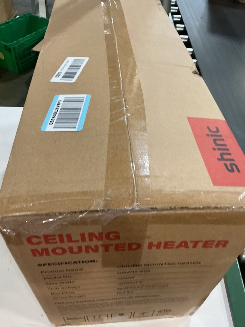 Condition photo showing New/Like New for Shinic 2 Packs Electric Garage Heaters, 1500W/750W Ceiling Mounted Heater Radiant Heaters with Halogen Light, 90 Degree Rotation, 5 Mode Settings, Space Heater for Garage, Shop, Large Room and Patio