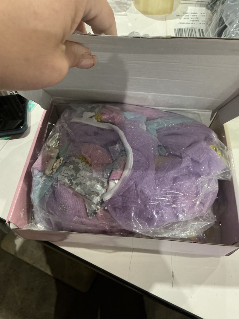 Condition photo showing Good Condition for meland princess dress up clothes for girl, princess cape with kid crown toys, birthday gifts for toddler girls 3,4,5,6,7,8 royal purple