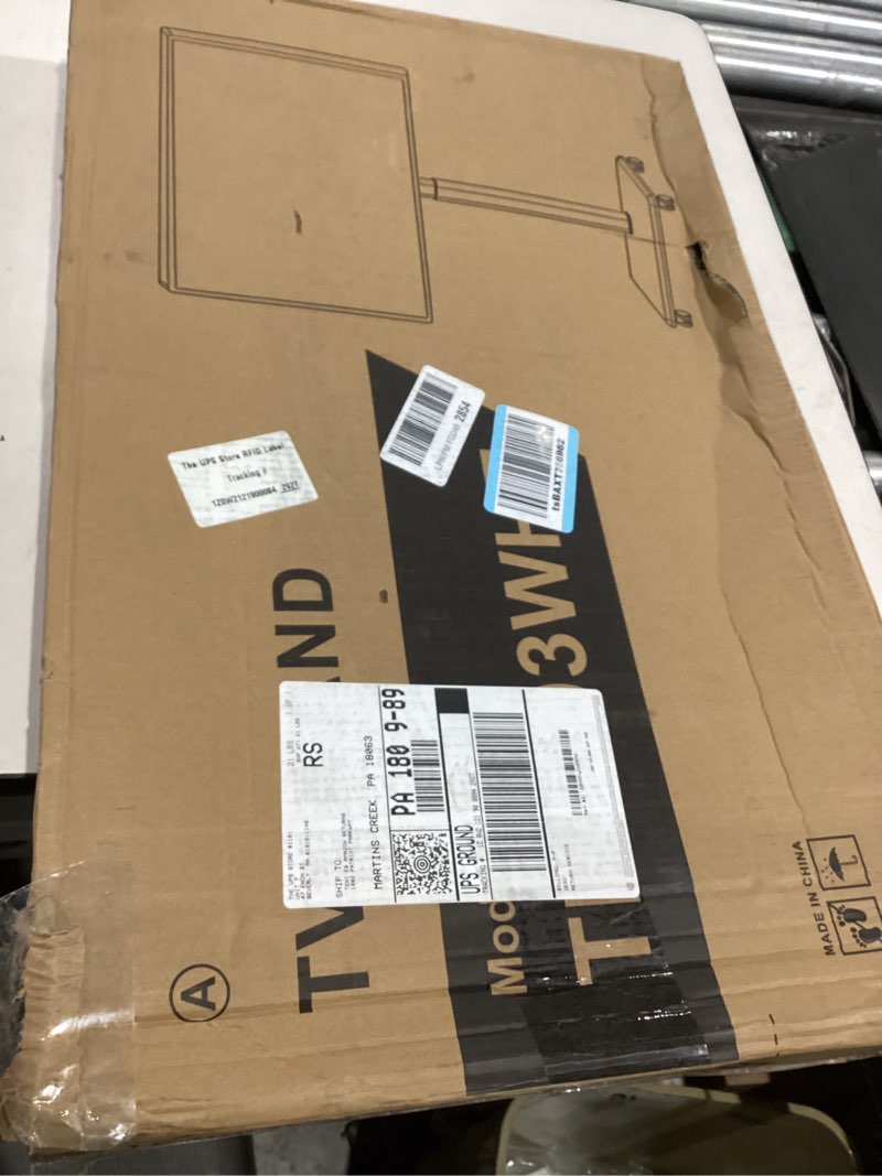 Condition photo showing As Is for TVON Rolling TV Stand for 32 to 65 70 Inch TVs, Elegant Floor TV Stand with Wheels, Mobile TV Cart with 9 Levels of Height Adjustment for Optimal Viewing, White Floor Stand for Living Room Wooden Base WHITE