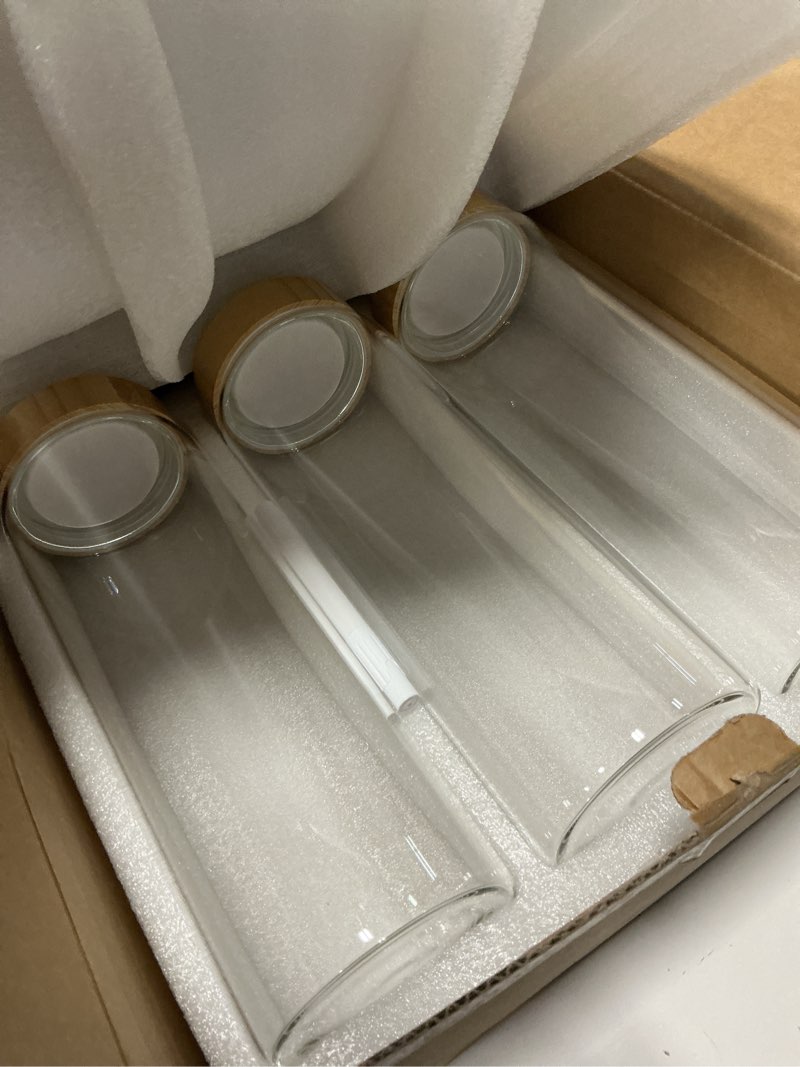 Condition photo showing Good Condition for glass canisters with airtight bamboo lids - 3 pack 80oz cereal containers, cookie jars, pasta storage - screw on kitchen jars